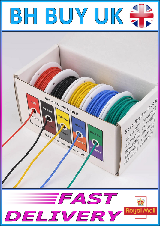 22 AWG FLEXIBLE STRANDED ELECTRIC WIRE 50m 5 COLOURS