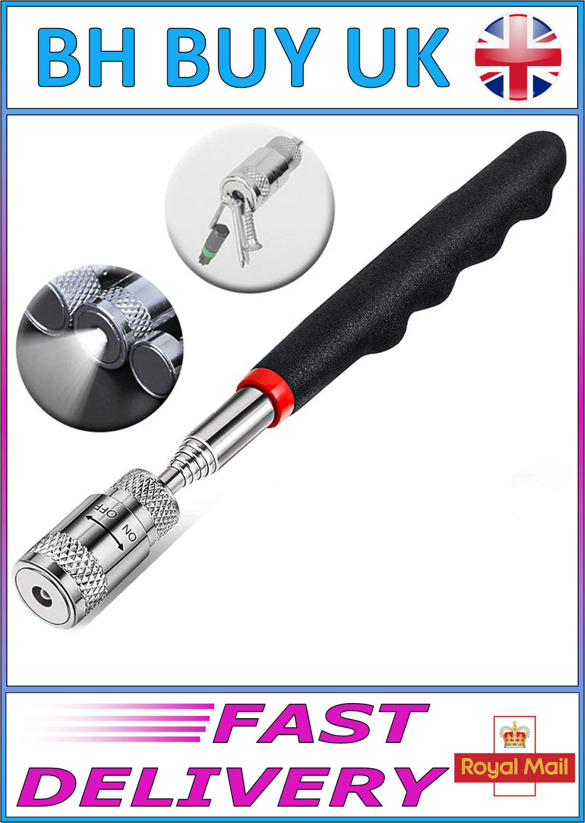 TELESCOPIC MAGNETIC PICKUP TOOL 78cm FLEXIBLE MAGNET PEN WITH LED LIGHT