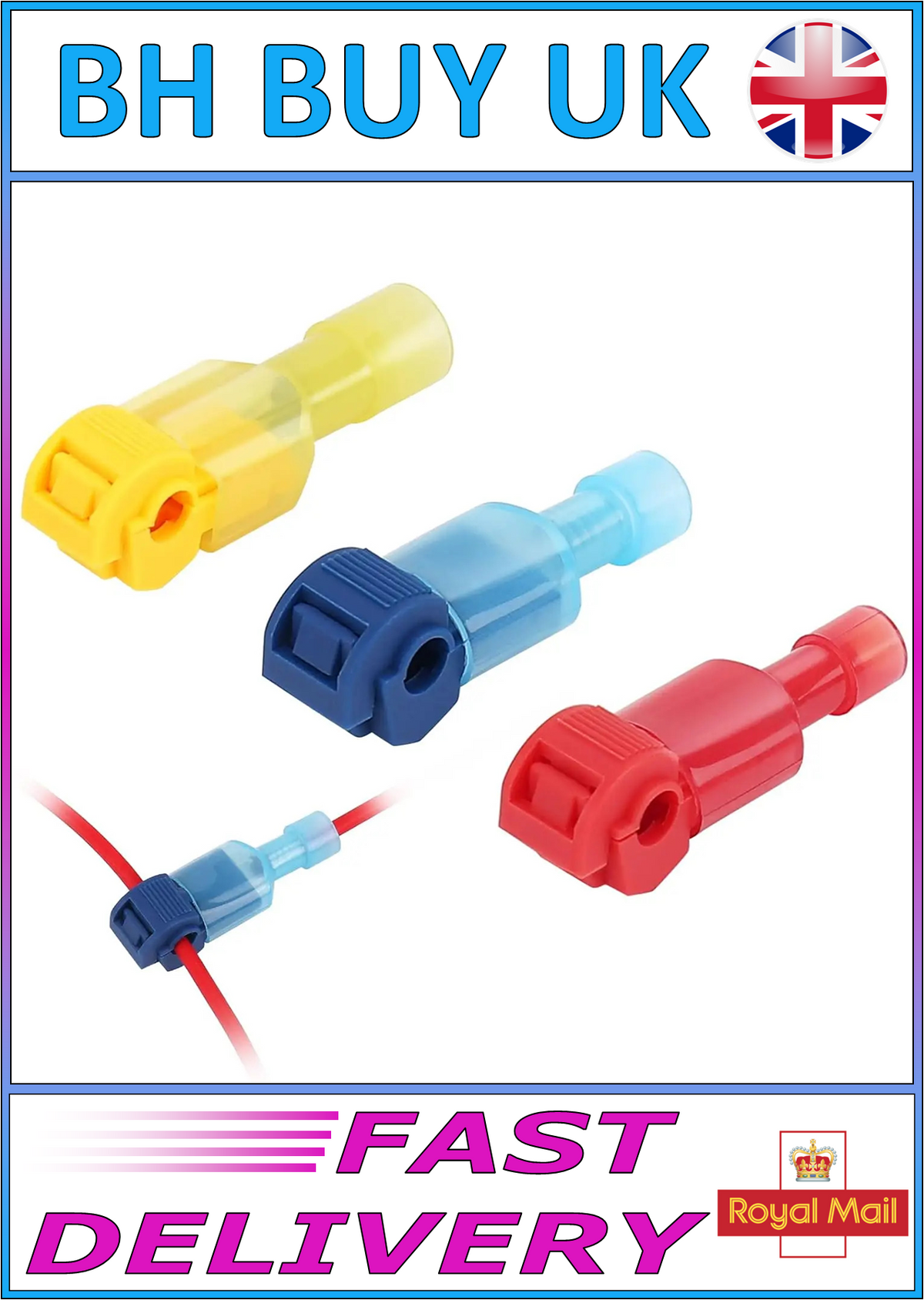 20 PAIRS QUICK SPLICE & SPADE WIRE CONNECTORS T TYPE CRIMP TERMINALS BLUE RED YELLOW