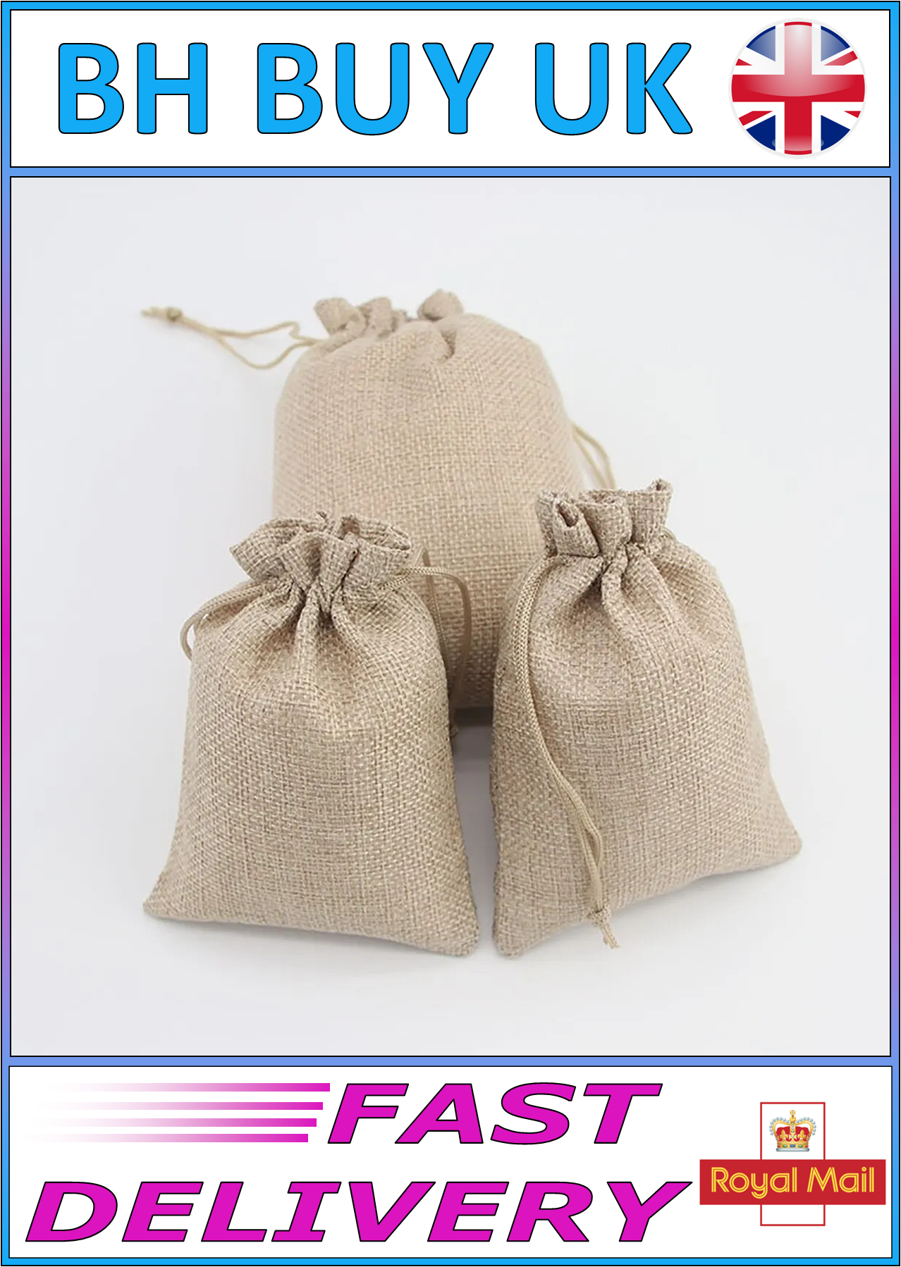 15 x COTTON HEMP GIFT BAGS 15mm x 20mm