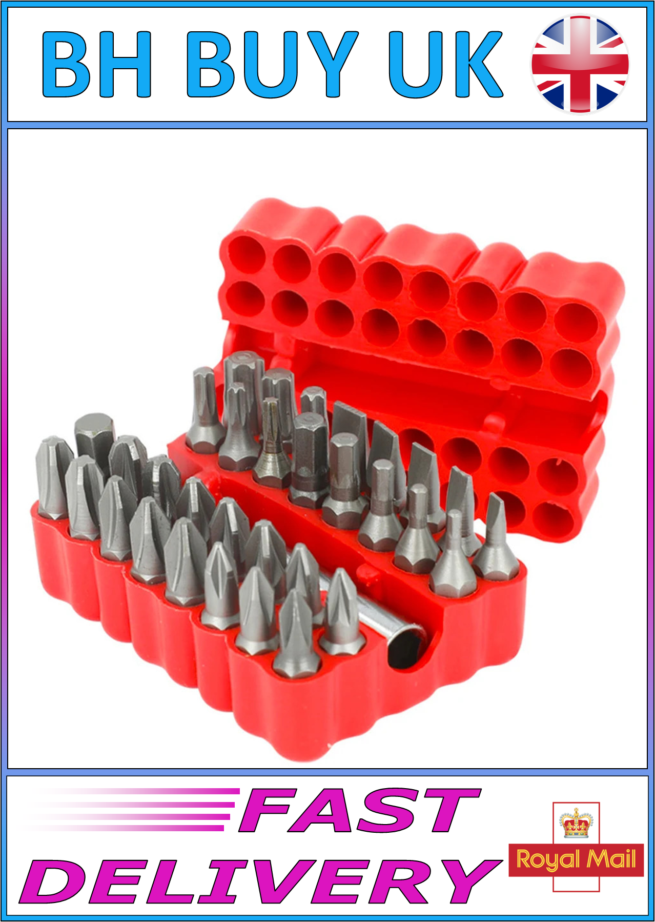 33 PIECE SCREWDRIVER BIT SET WITH MAGNETIC BIT HOLDER IN CASE