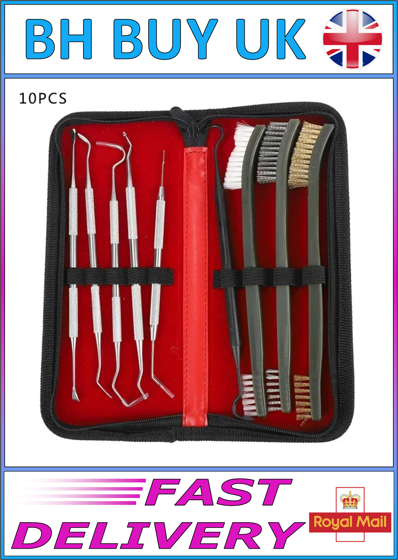 CLEANING BRUSH & PICK SET IN CASE 9 PACK