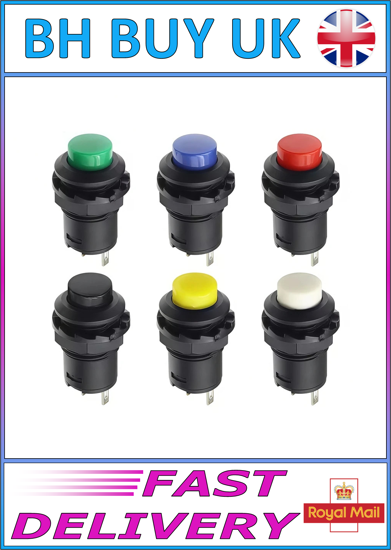 6 x SELF LOCKING / MOMENTARY PUSH SWITCHES 12mm 1.5A 250VAC