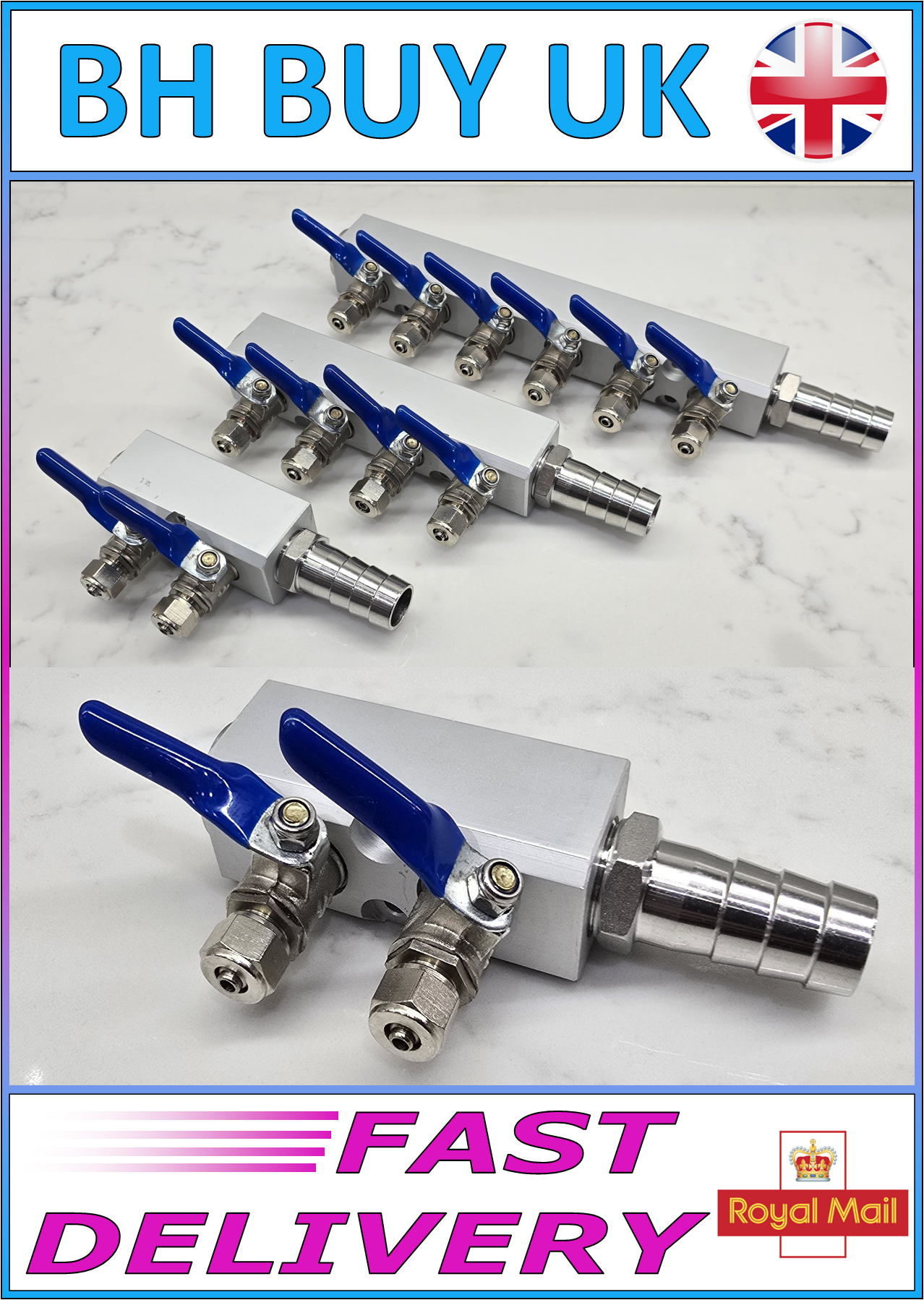 MANIFOLD BLOCK WITH TAPS 6 5 4 3 2 WAY