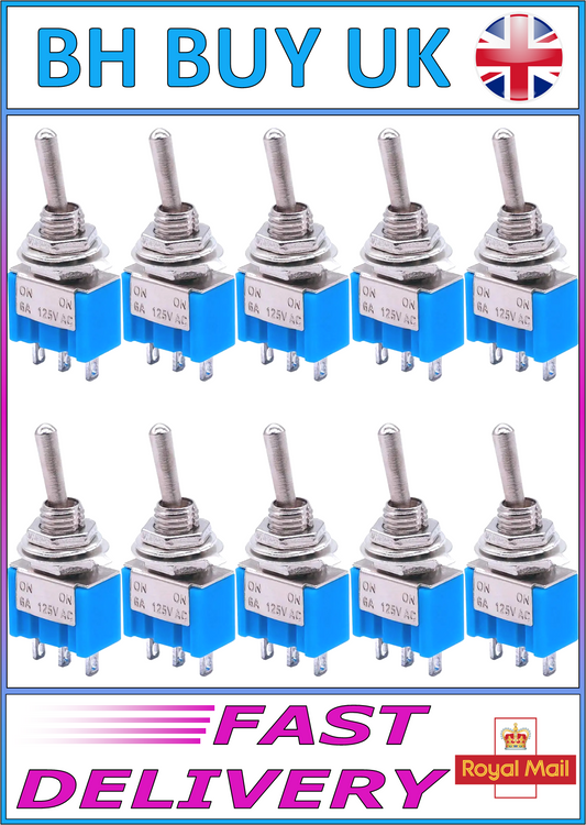 10 x SPDT MINI TOGGLE SWITCH 3 PIN 2 POSSITION ON / ON