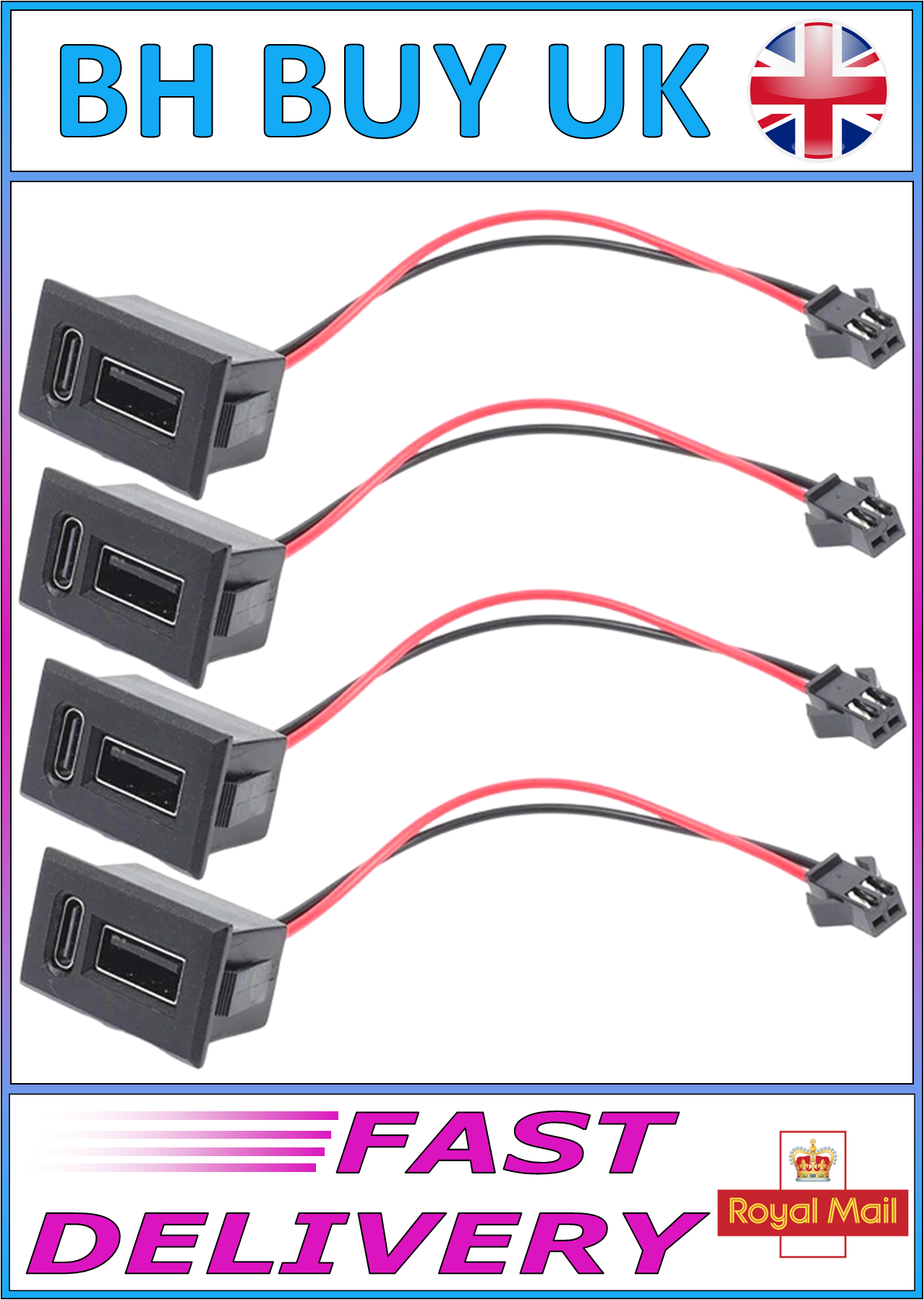 4 x DUAL USB TYPE C & A PANEL MOUNT SOCKETS