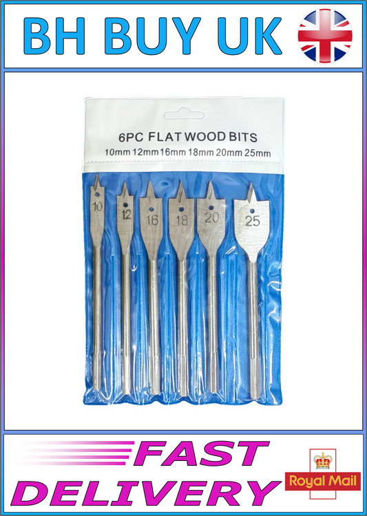 6 x FLAT WOOD DRILL BIT SET