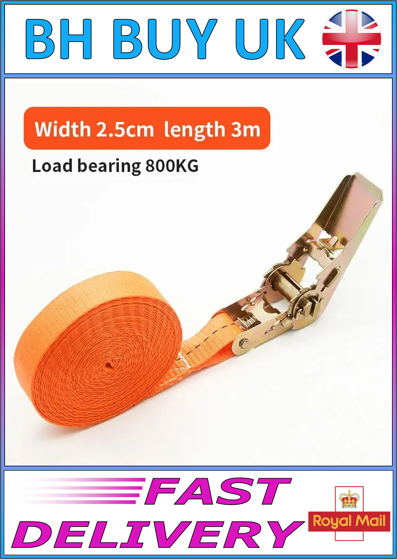 3m HEAVY DUTY RATCHET STRAP 2.5cm