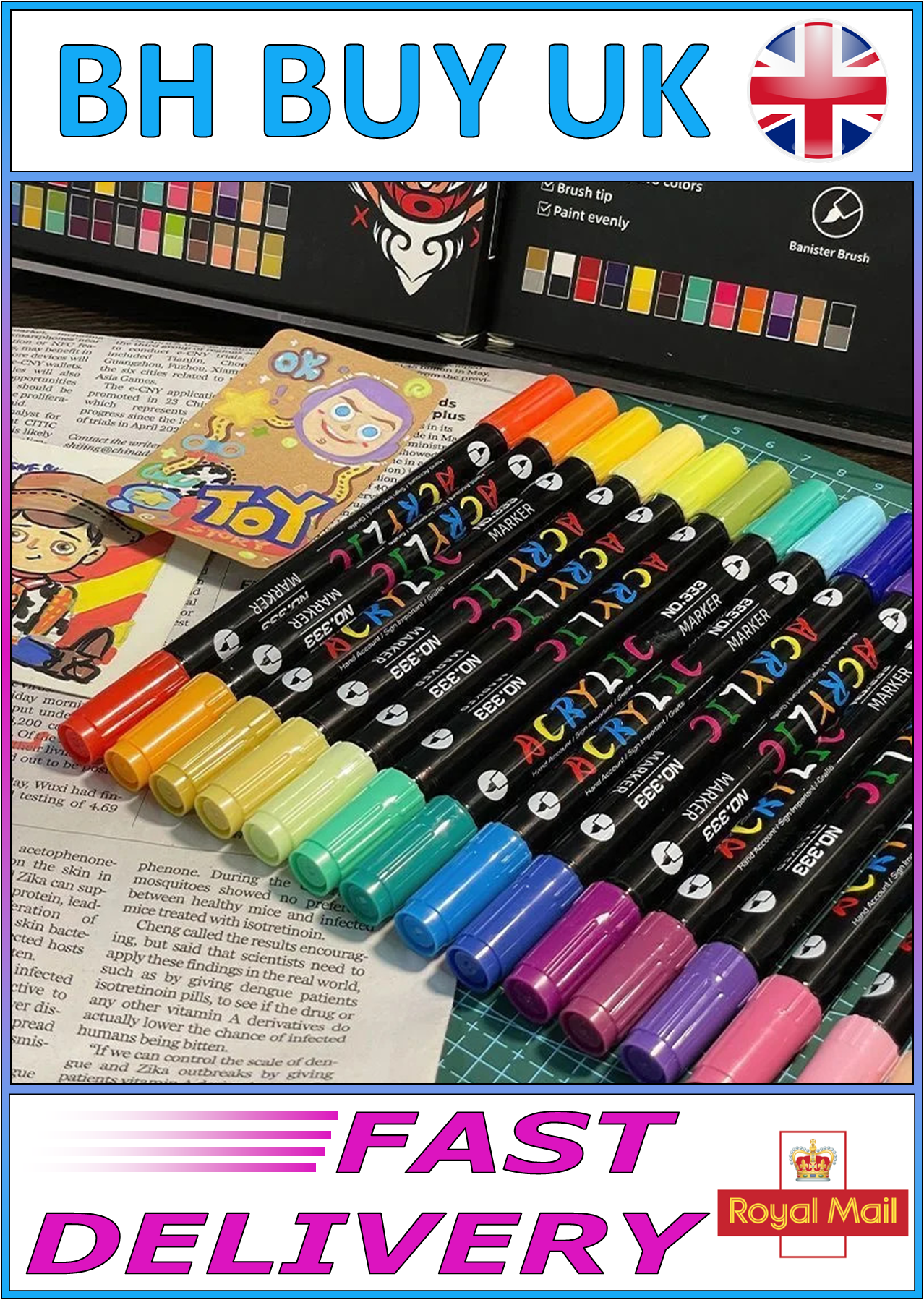 24 COLOUR ACRYLIC MARKER SET - DUAL ENDED