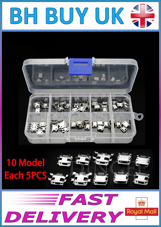 50 x MICRO USB FEMALE CONNECTORS 10 TYPES