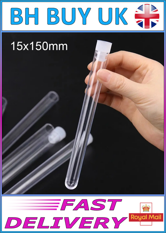 10 x 15x150mm PLASTIC TEST TUBES WITH CAPS