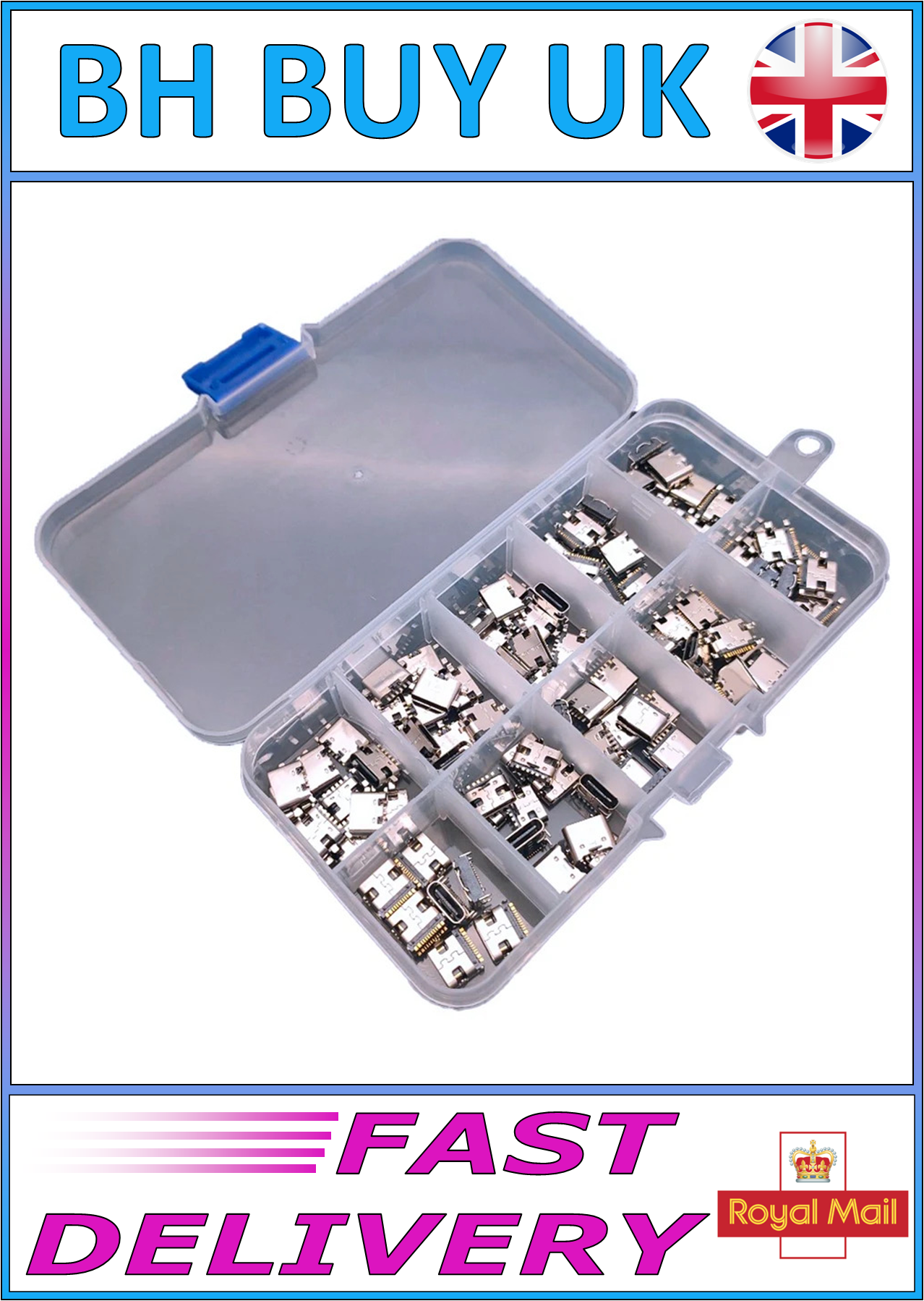100 x TYPE C USB CHARGING DOCK CONNECTORS PCB MIX 10 TYPES
