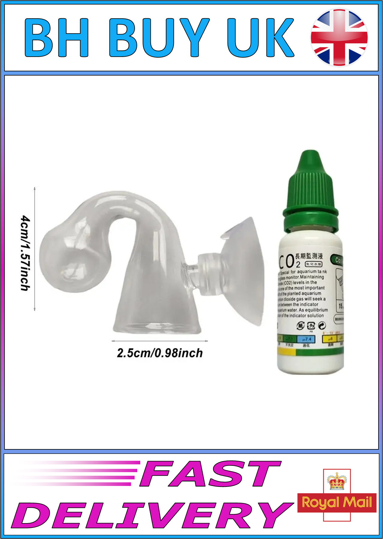 AQUARIUM CO2 INDICATOR SOLUTION 15ml & GLASS MONITOR