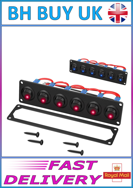 6 GANG SWITCH PANEL 12V, RED & BLUE LED
