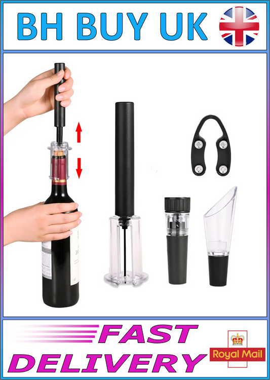 PRESSURE WINE BOTTLE OPENER, CUTTER, POURER & STOPPER SET