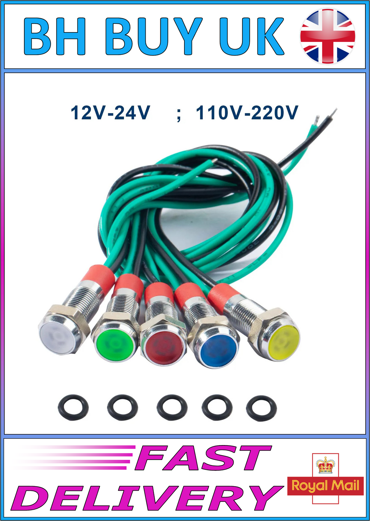 5PC 6MM LED METAL INDICATOR LIGHTS 12V 24V 110V 220V WATERPROOF PANEL LAMP