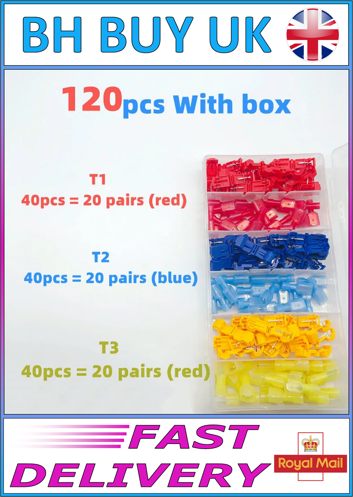 60 PAIRS MIXED BOX QUICK SPLICE & SPADE WIRE CONNECTORS T TYPE CRIMP TERMINALS