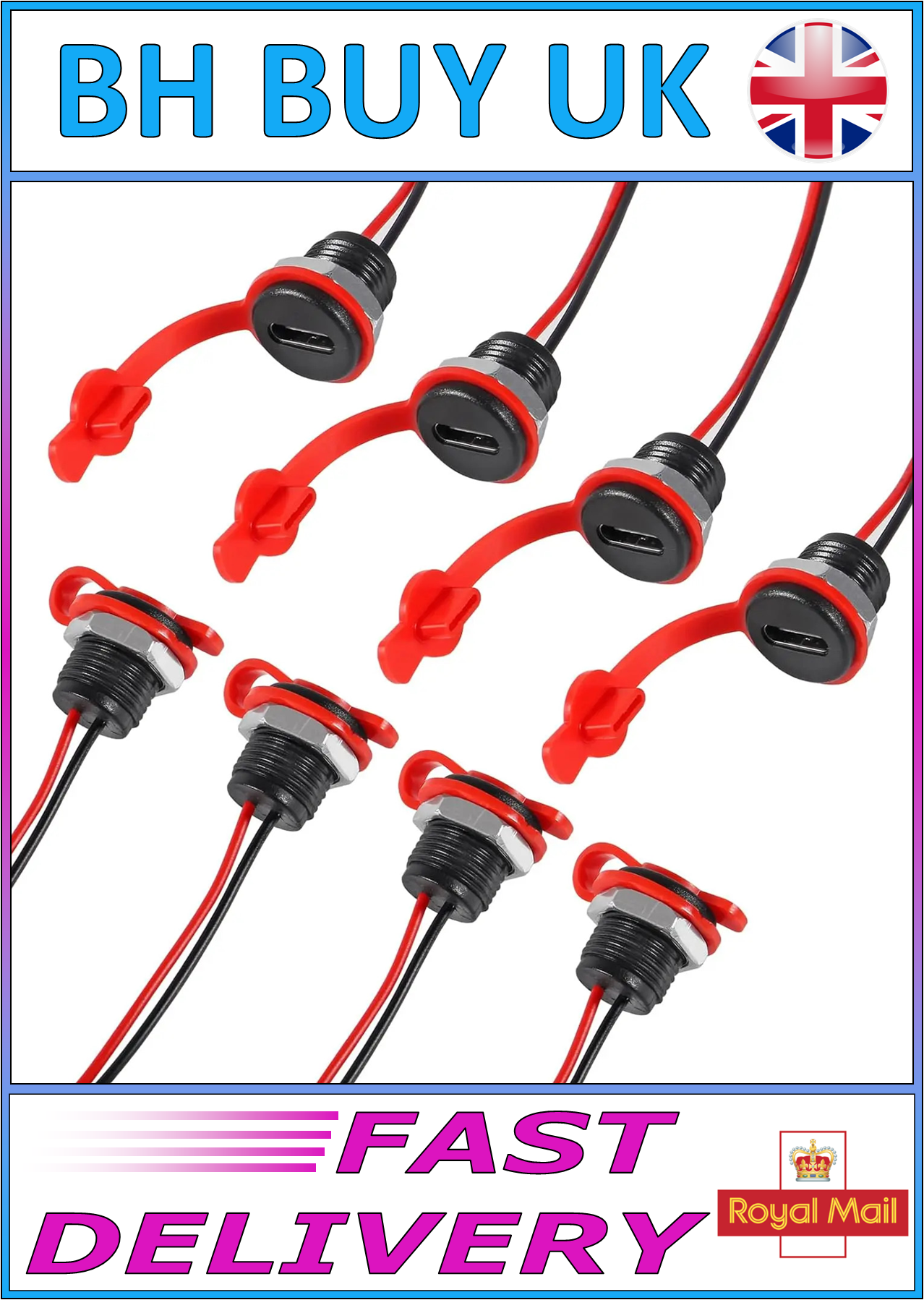 8 x 2 PIN TYPE C FEMALE WATERPROOF CONNECTORS PRE WIRED