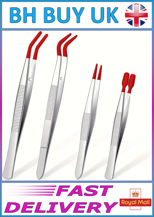 4 x RUBBER TIPPED TWEEZER SET