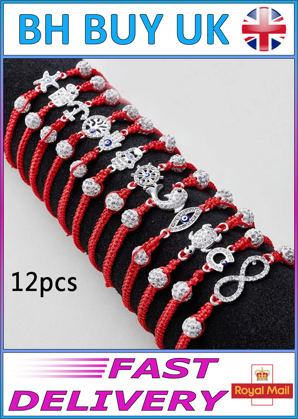 12 x MIXED EVIL EYE RED STRING BRACELETS – LUCK & PROTECTION CHARM 06