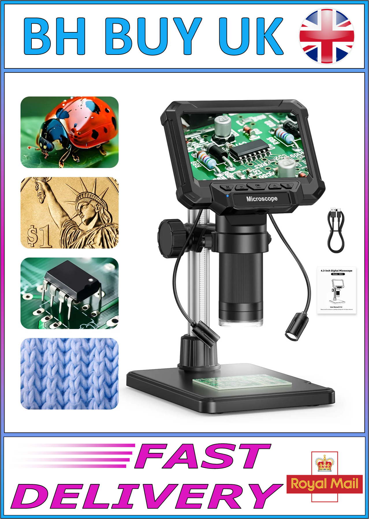 DIGITAL MICROSCOPE 4.3" IPS SCREEN 1600X WITH LIGHTS