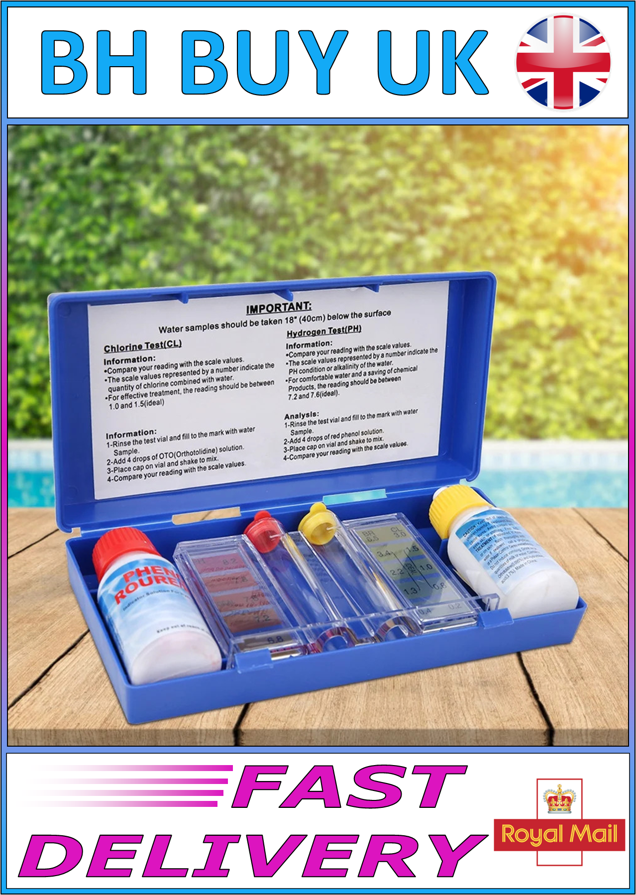 PH & CHLORINE WATER QUALITY TEST KIT, SWIMMING POOL HOT TUB