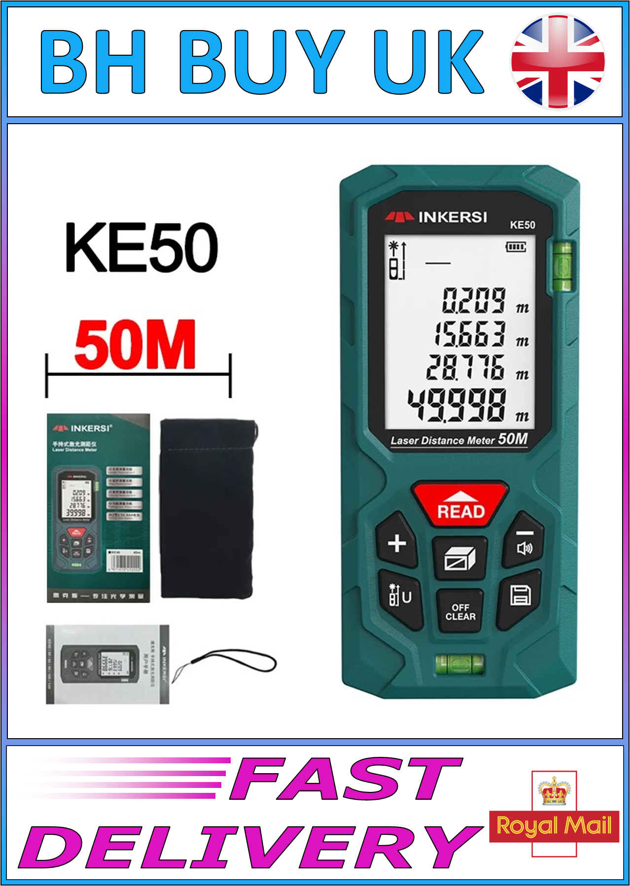 50M LASER RANGEFINDER DIGITAL TAPE MEASURE