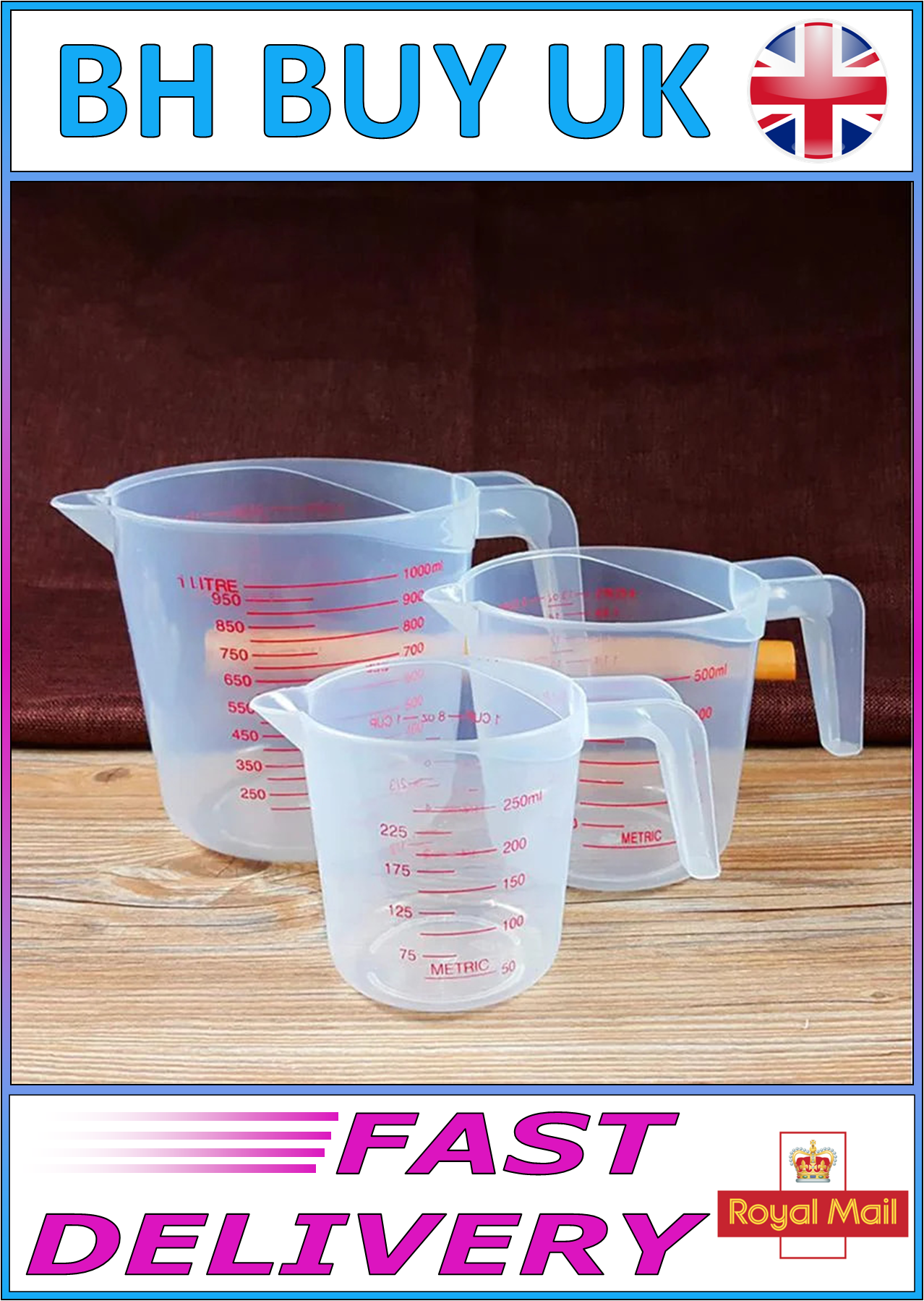 3 x MEASURING JUG SET 250ml 500ml 1000ml