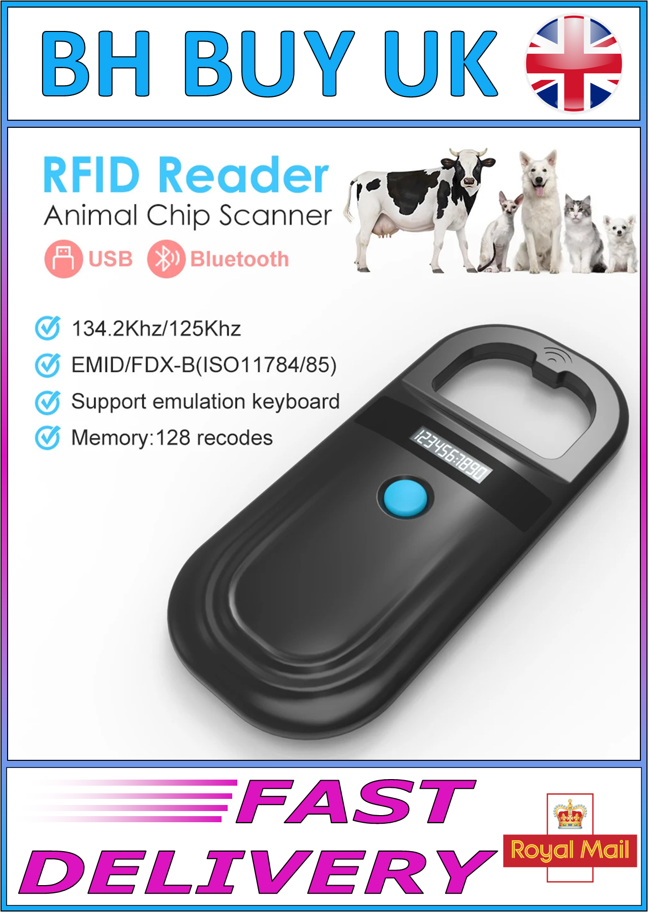 PET MICROCHIP READER - RFID134.2KHz 125KHz