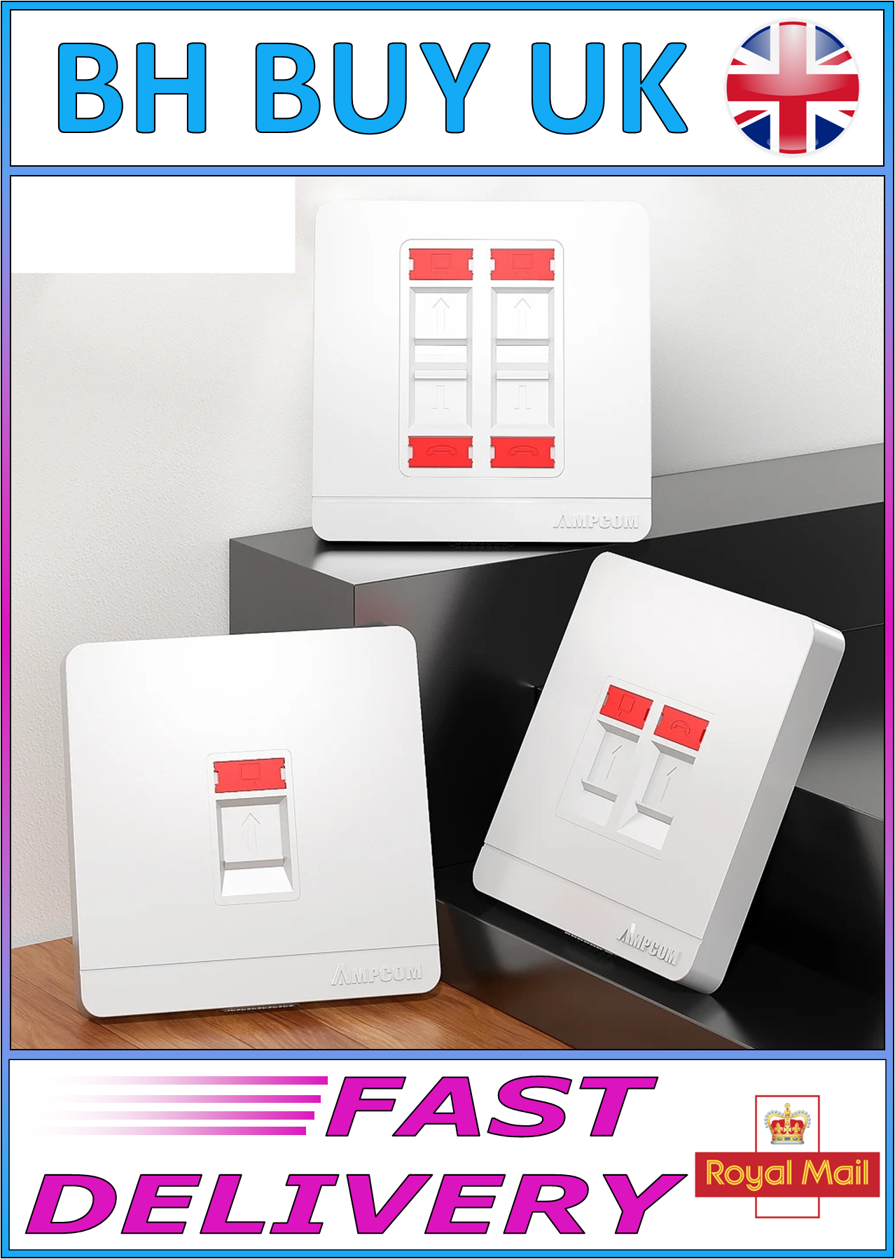 KEYSTONE FACEPLATE RJ11 RJ45 WALL SOCKET 1, 2 & 4 PORT