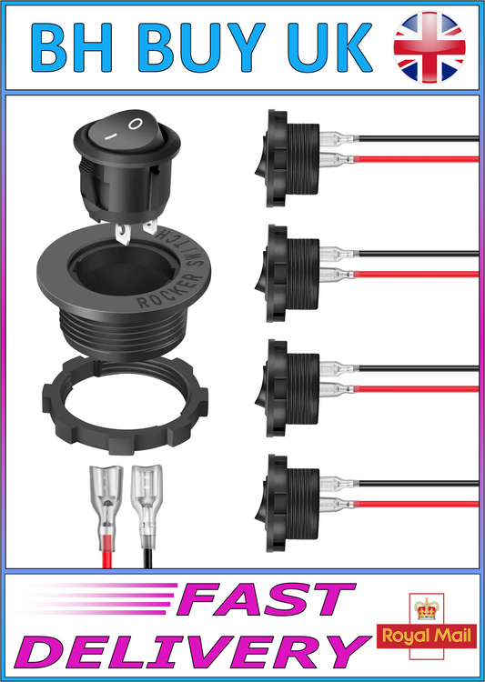 5 x ROCKER SWITCH WITH SURROUNDS & WIRES. ON / OFF