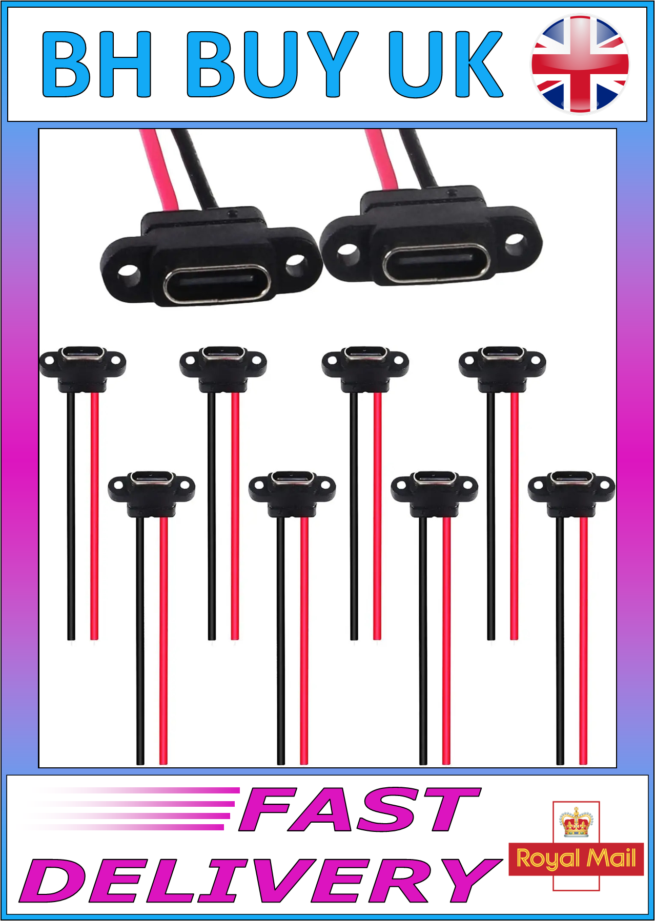 10 x USB TYPE C 2 PIN WATERPROOF FEMALE SOCKETS