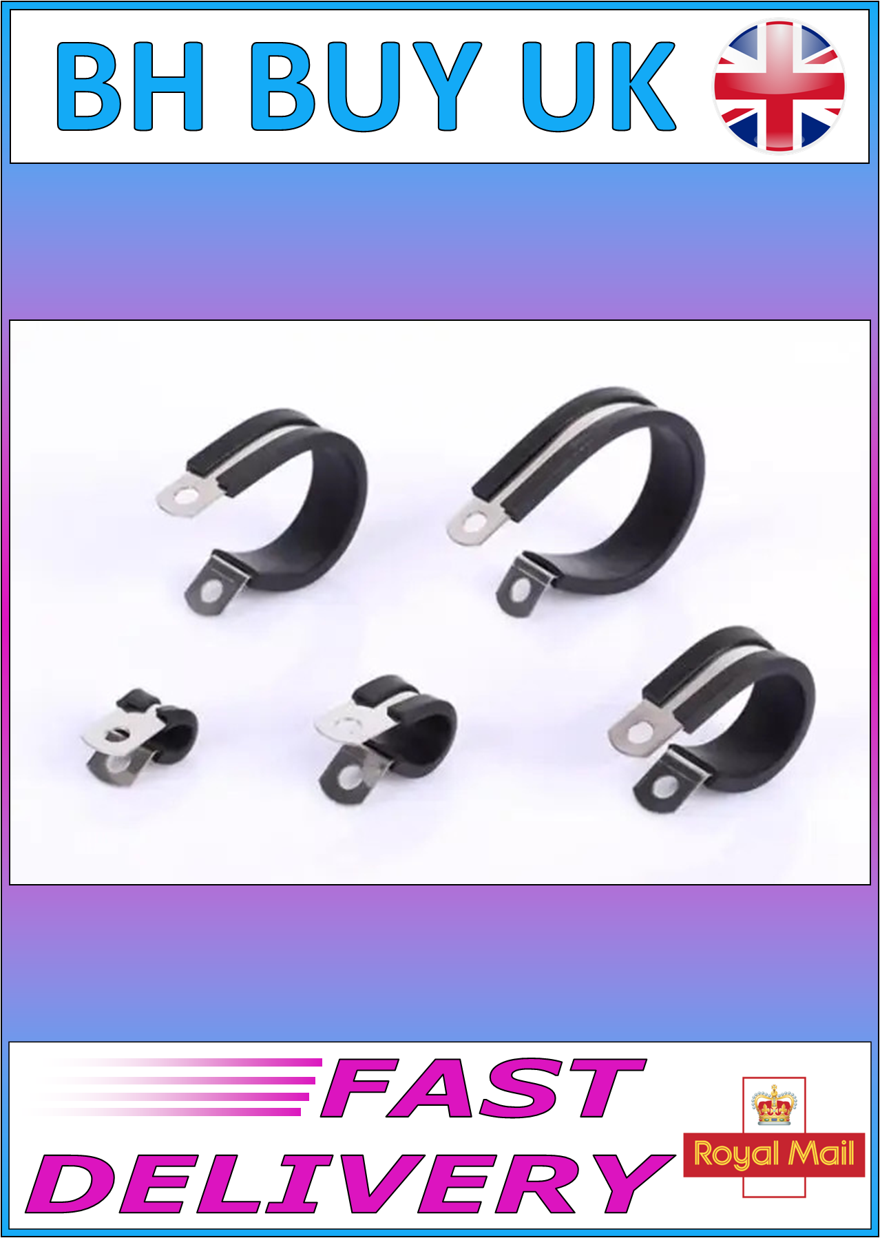 STAINLESS STEEL & RUBBER HOSE PIPE CABLE CLIPS 6 - 40mm