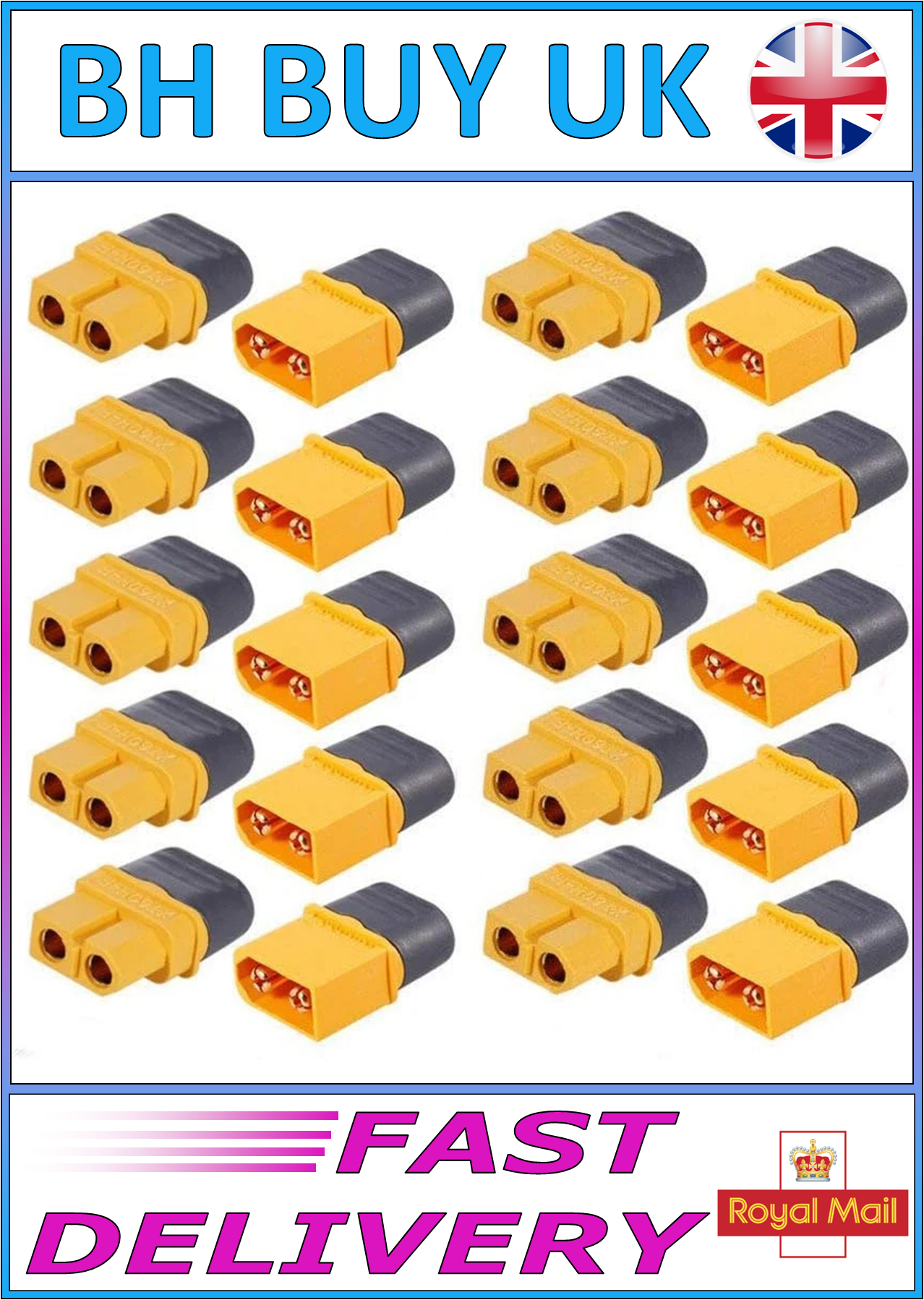 10 x PAIRS XT60H BULLET CONNECTORS WITH SHEATH