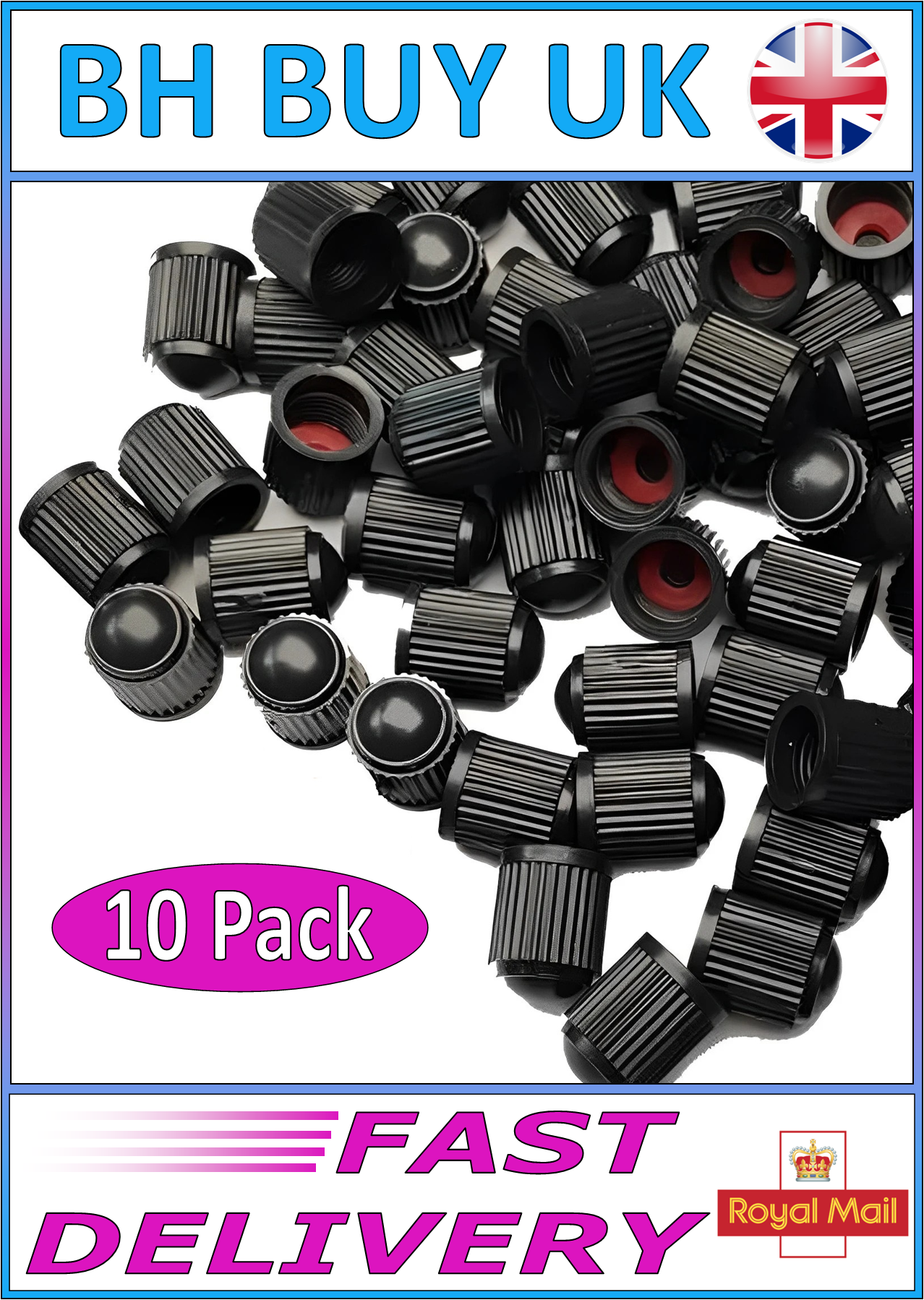 10 x BLACK PLASTIC TIRE VALVE DUST CAP
