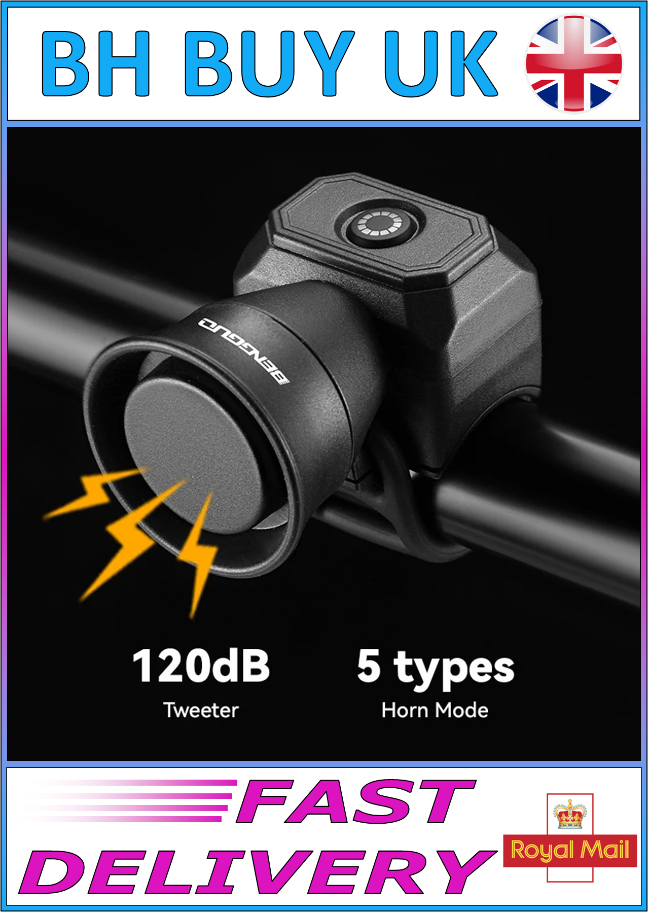 BIKE HORN - RECHARGABLE 120dB 5 SOUNDS