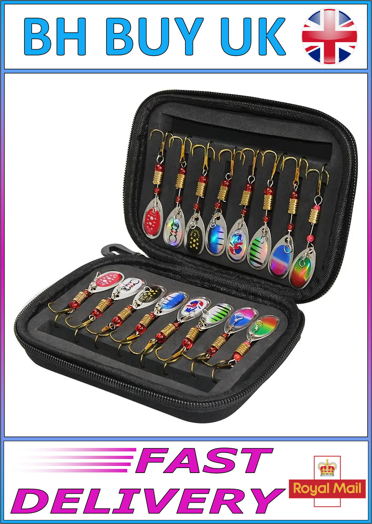 16 x METAL SPINNER BAIT FISHING LURES IN CASE