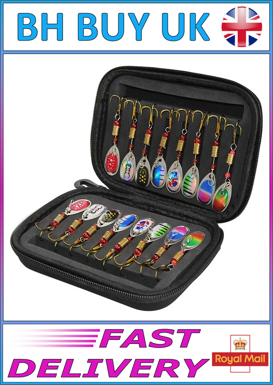 16 x METAL SPINNER BAIT FISHING LURES IN CASE