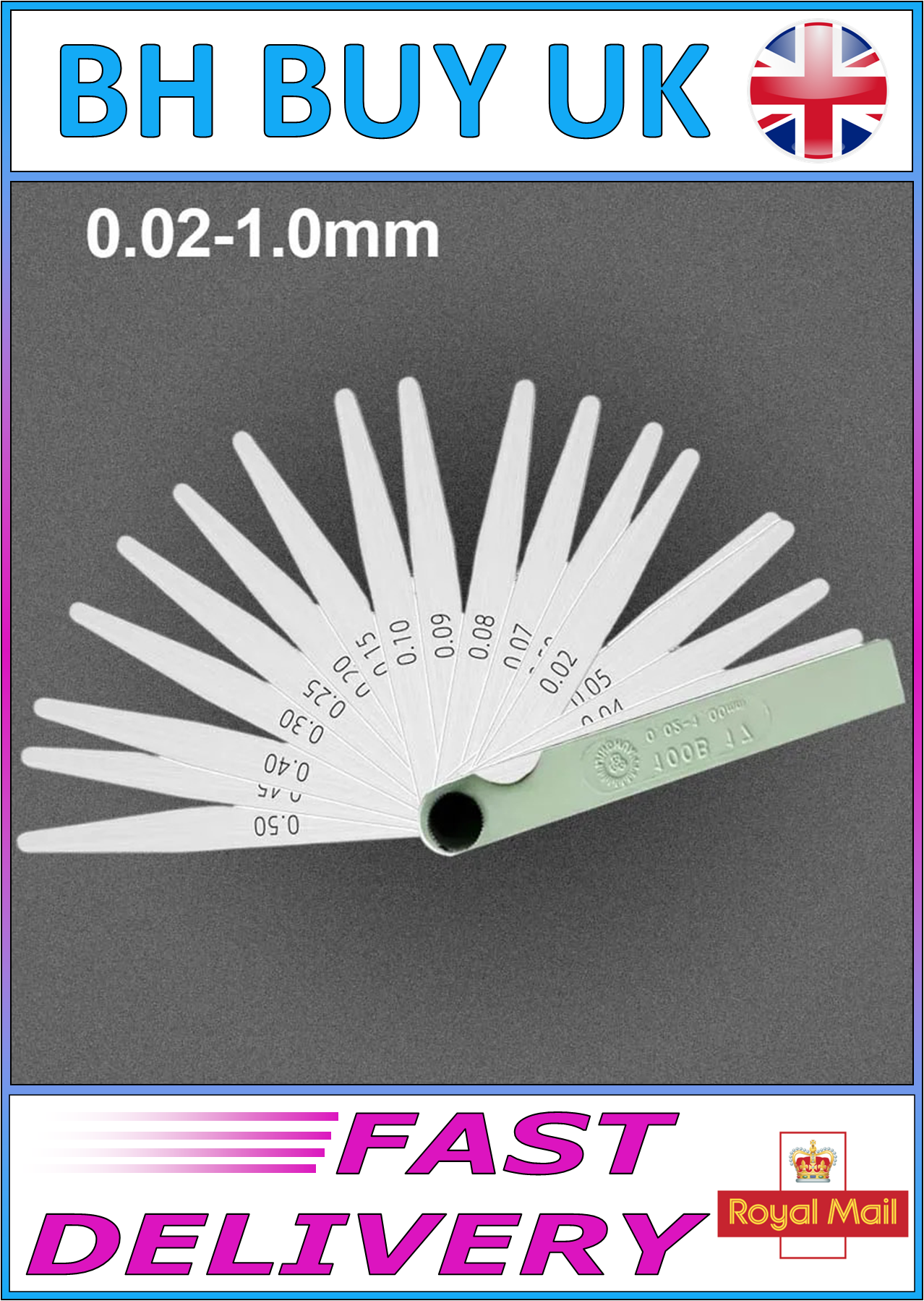0.02 - 1.00mm FEELER GAUGE - METRIC GAP MEASURING TOOL