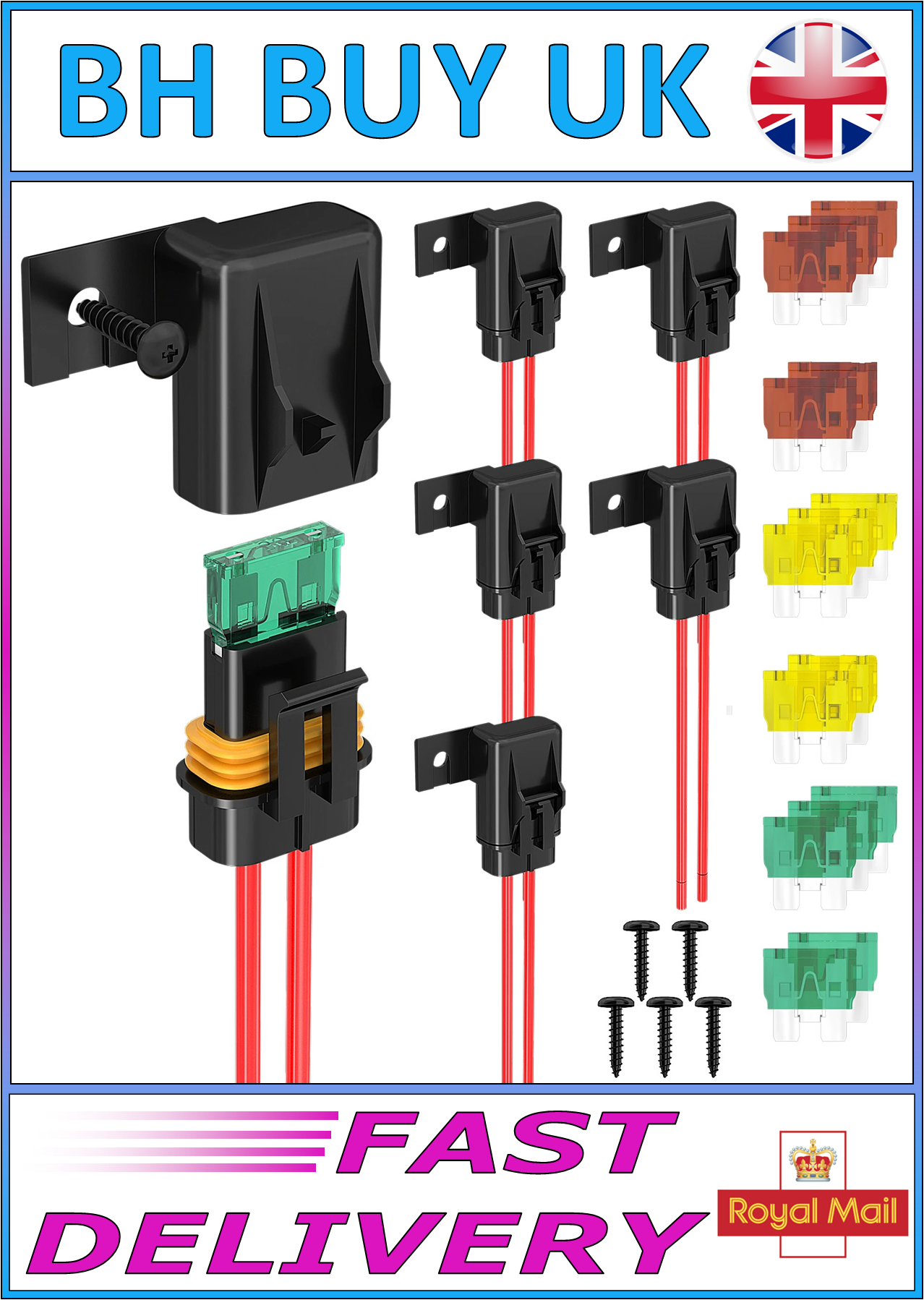 5 x 12 AWG INLINE BLADE FUSE HOLDERS WITH SIDE MOUNT 12V