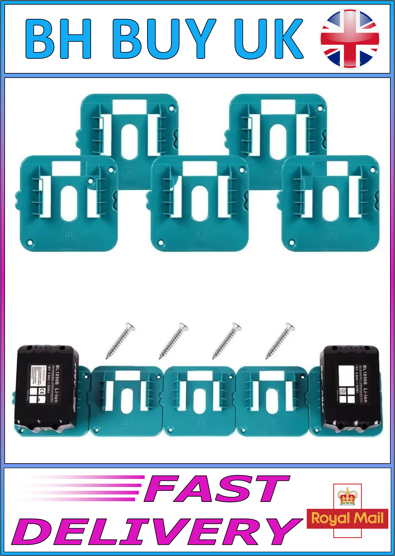 5 x MAKITA 18V BATTERY WALL MOUNT HOLDERS