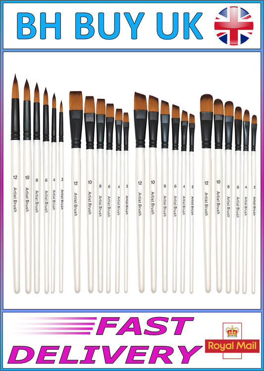 6 x PRO PAINT BRUSH SET - FLAT ROUND ANGLED FILBERT