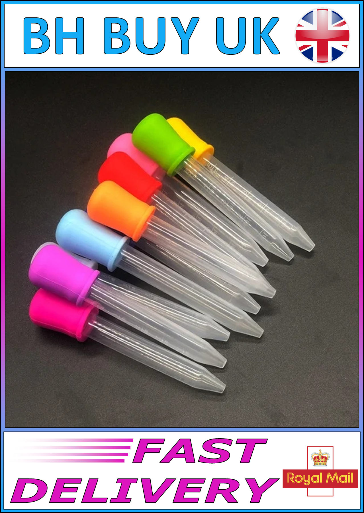 10 x 5ml SILICONE PLASTIC PIPETTES COLOURED DROPPER