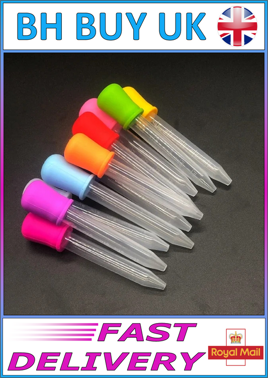 10 x 5ml SILICONE PLASTIC PIPETTES COLOURED DROPPER