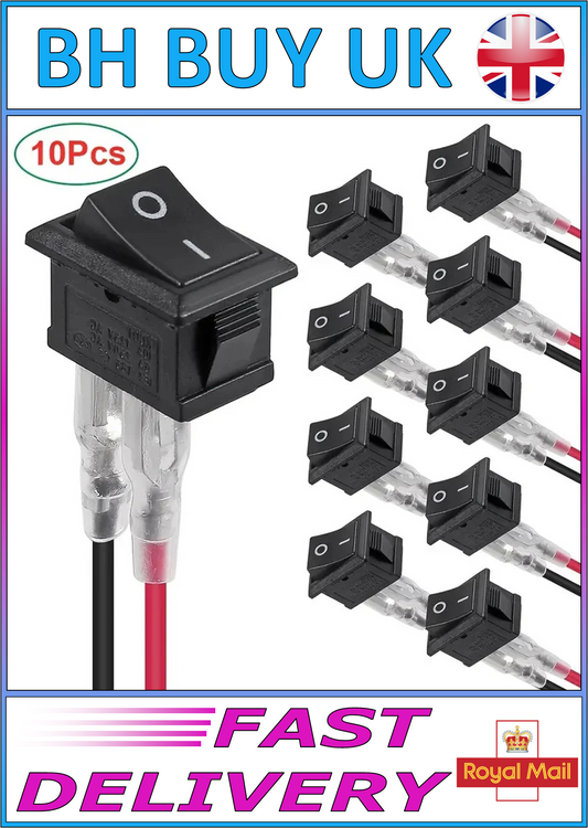10 x PRE WIRED ROCKER SWITCH RECTANGULAR