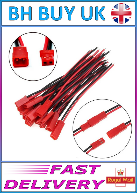20 x MALE & FEMALE JST PLUG CABLE 2 PIN