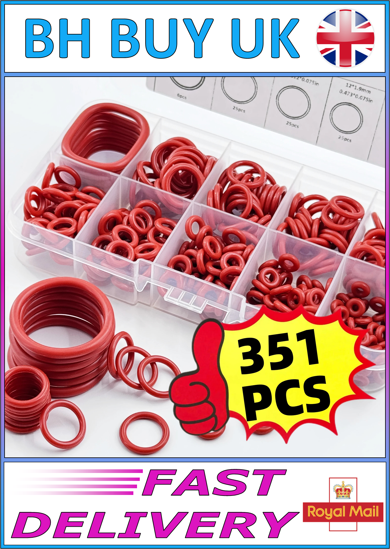 351 x SILICONE O-RING SET - 10 SIZES