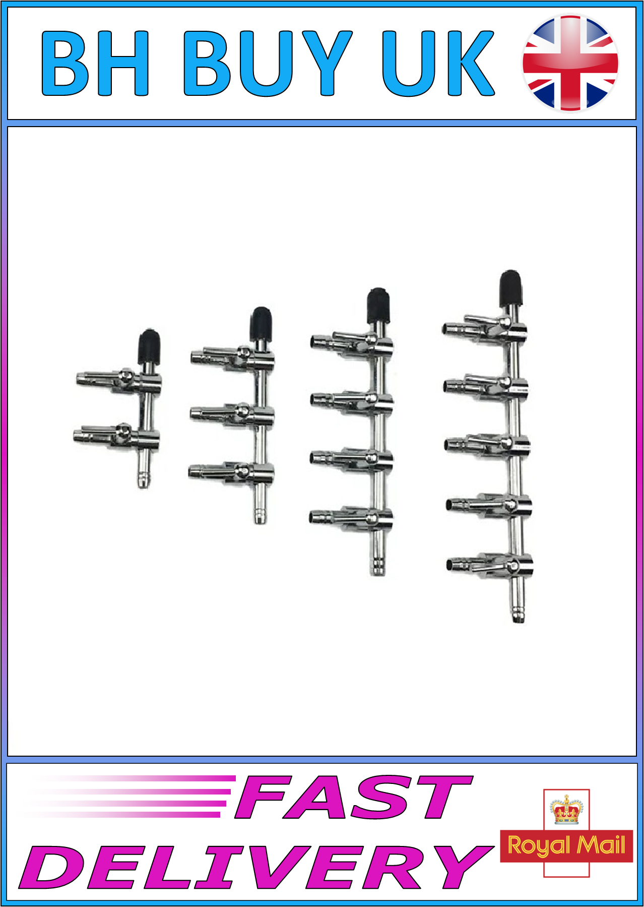CHROME AQUARIUM / POND AIR TAPS 2, 3, 4 & 5 WAY