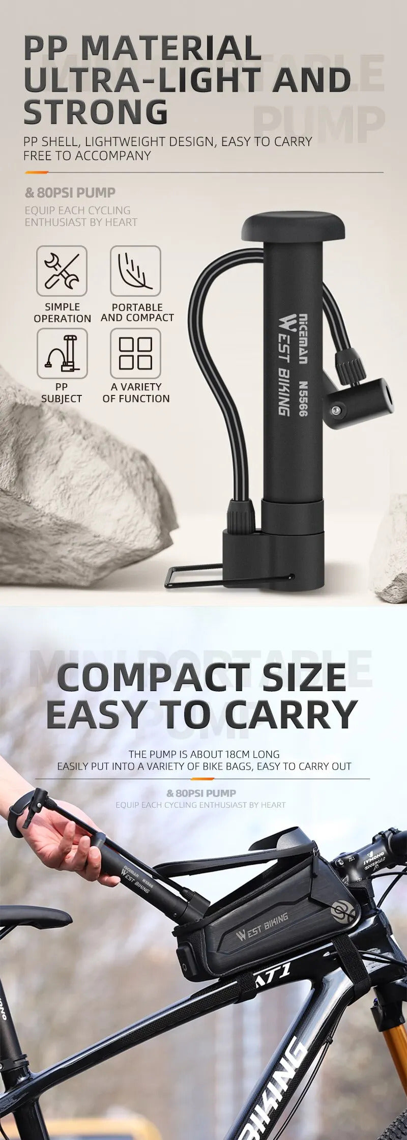 BIKE FLOOR PUMP 80PSI