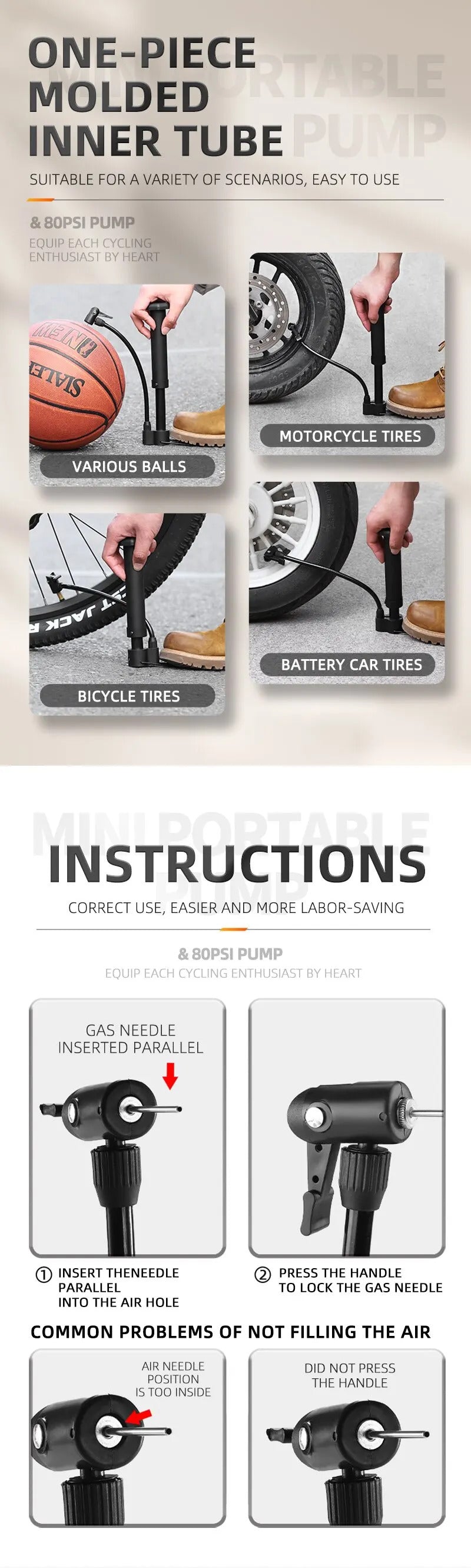 BIKE FLOOR PUMP 80PSI